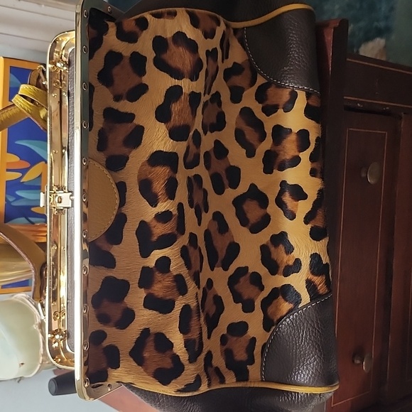 CLAUDIA FIRENZE Leather Fur Leopard Print Handbag - Picture 2 of 16